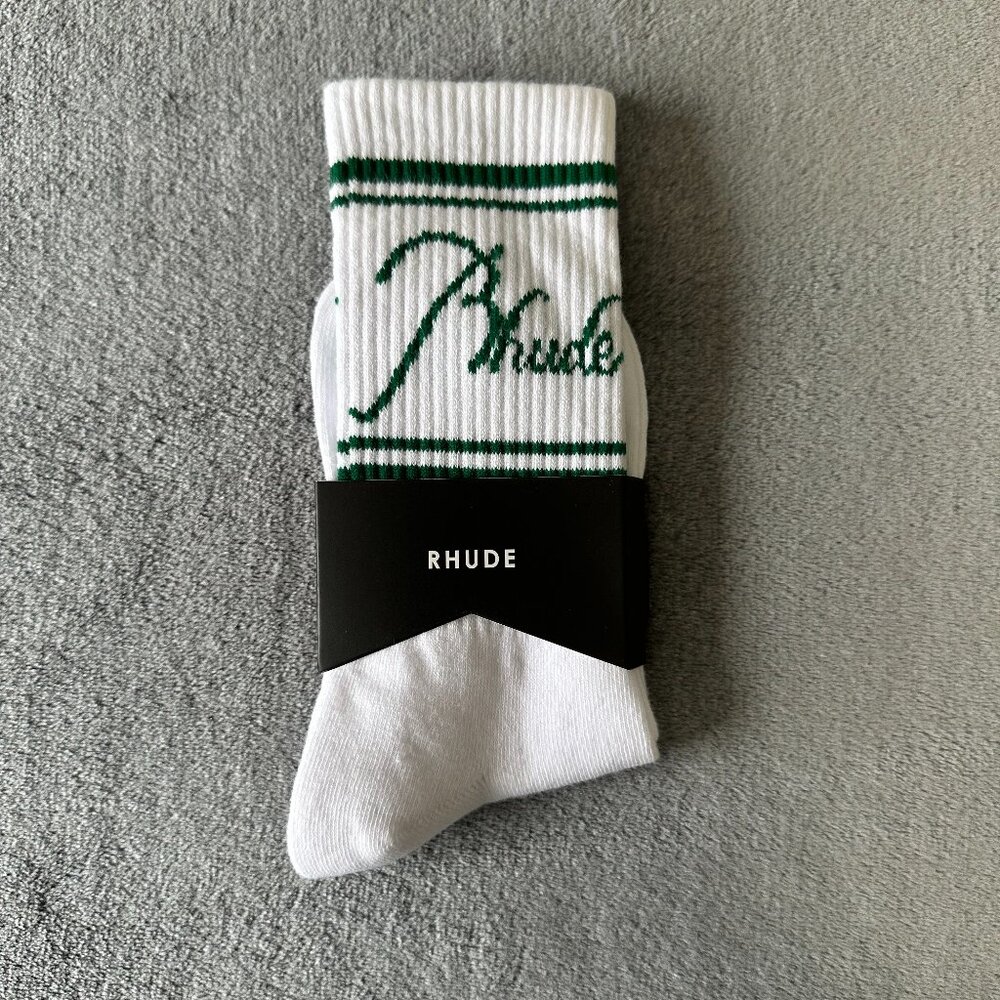 Signature cotton-poly sport sock with RHUDE Script logo in-between two stripes